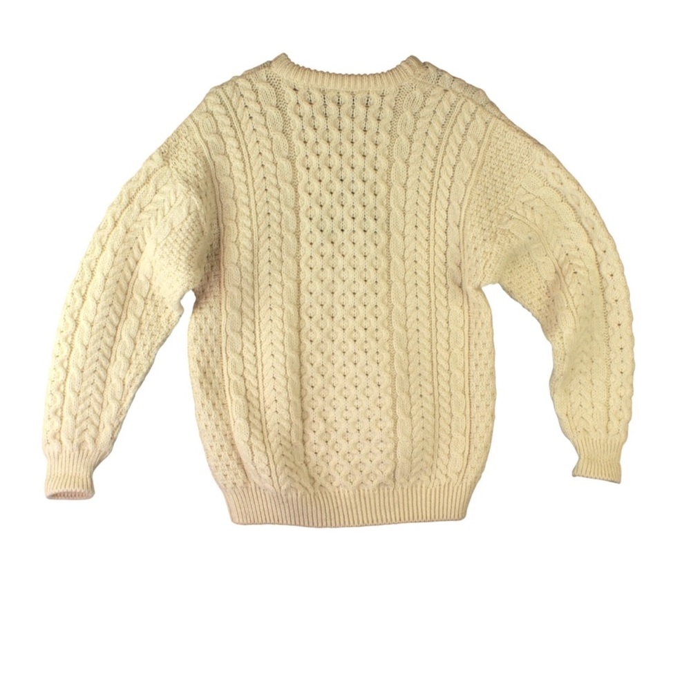 Blarney Woolen Mills Sweater Sz M Beige Pullover Wool Ireland Chunky Fisherman - Picture 2 of 13